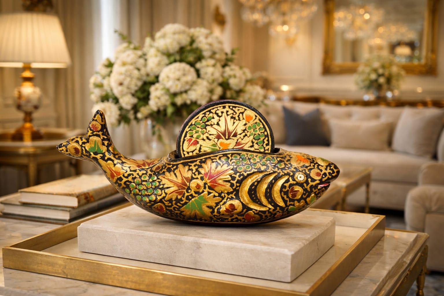 Paper Mache Coaster Set ( 6 coasters ) with Tpaper mache duck . Hand Painted Kashmiri Paper Mache animal figurine